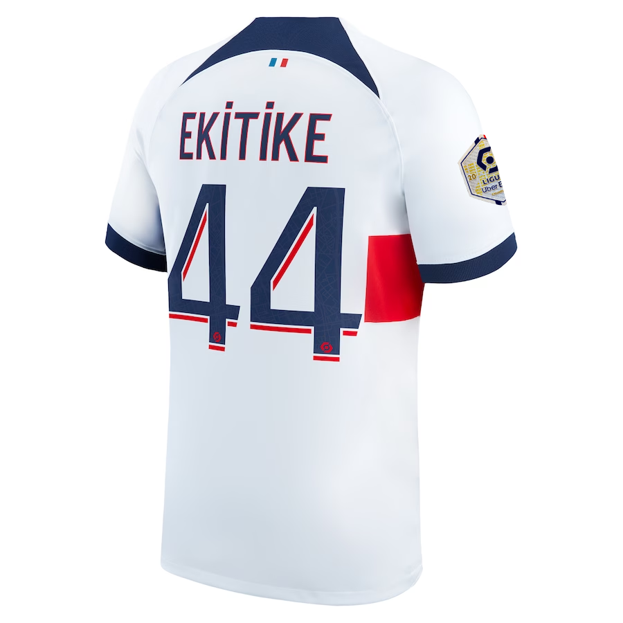 Image of Nike Paris Saint-Germain Huge Etikike Away Jersey w/ Ligue 1 Patch 23/24 (White/