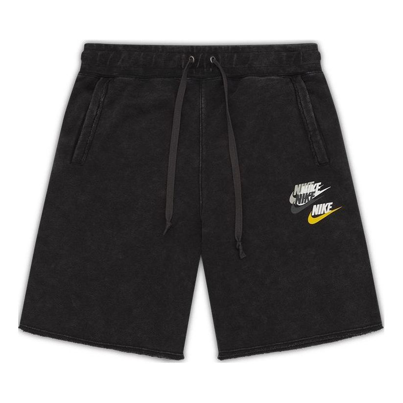 Image of Men's Nike Printing Logo Solid Color Lacing Casual Shorts Black DV3315-010