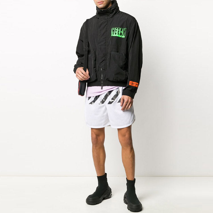 Image of OFF-WHITE Logo Stripe Printing Pocket Shorts Loose Fit White OMCI005S20101005018