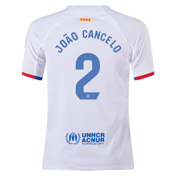 Nike Youth Barcelona Joao Cancelo Away Jersey 23/24 (White/Royal Blue)