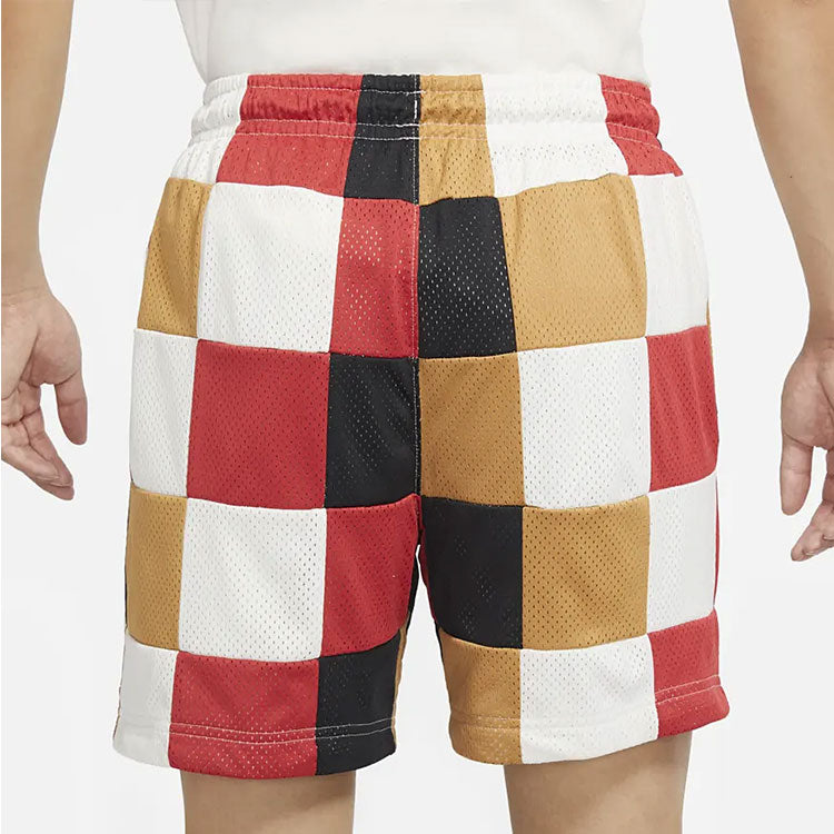 Men's Air Jordan Loose Plaid Colorblock Mesh Shorts Red Clay Element Gold Colorb