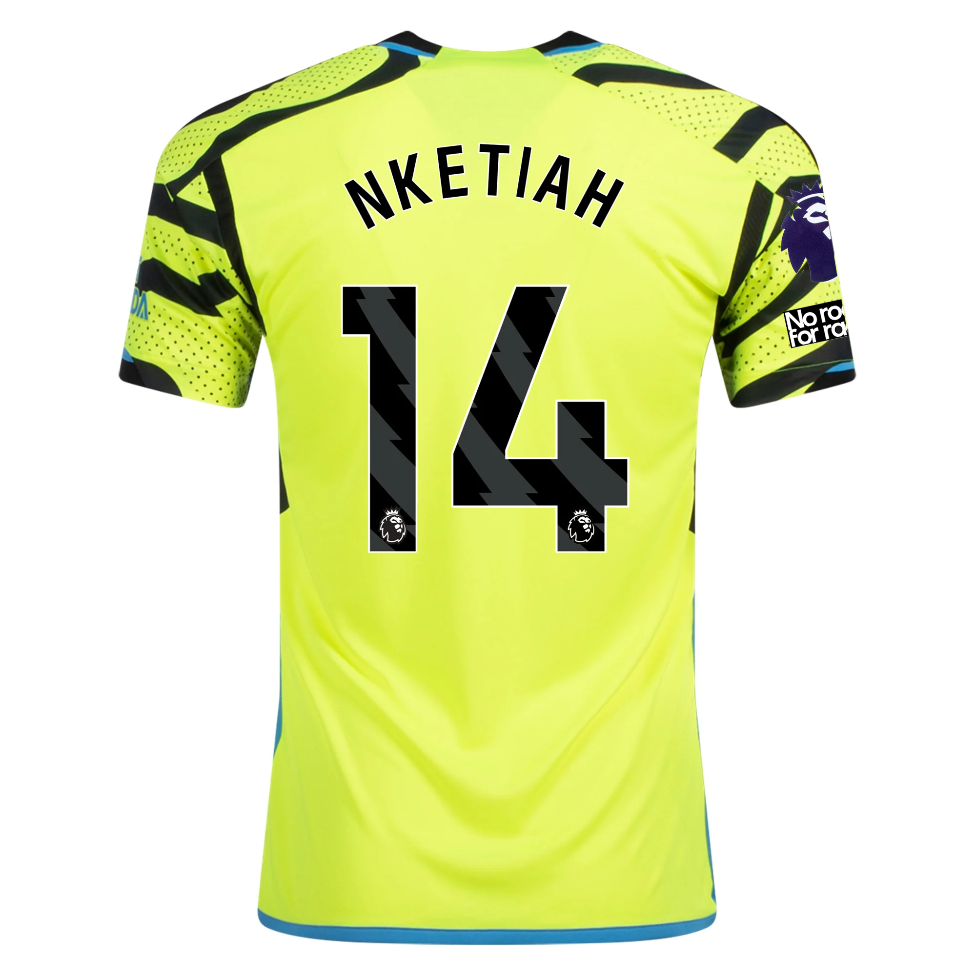Image of adidas Arsenal Eddie Nketiah Away Jersey w/ EPL + No Room For Racism Patches 23/