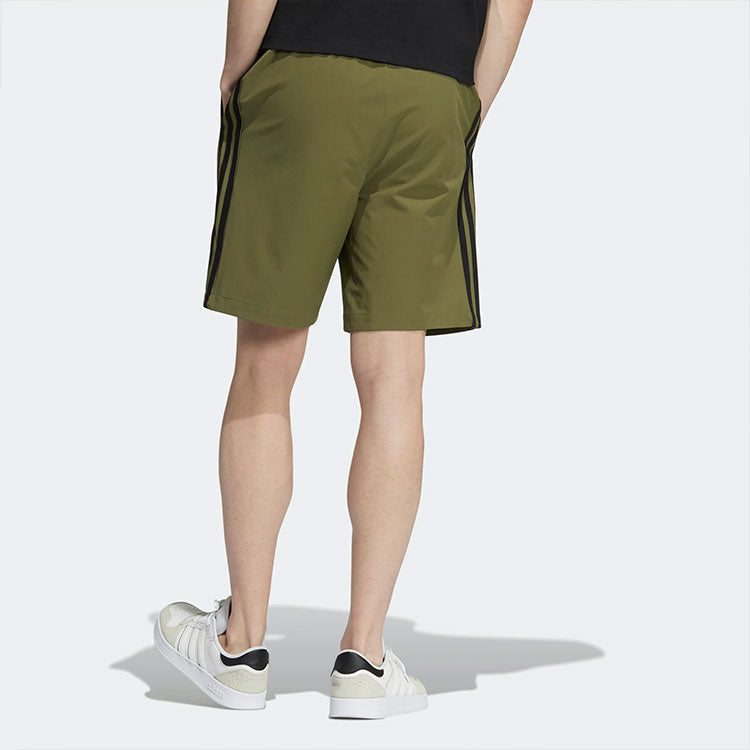 Men's adidas neo Logo Micro Mark Stripe Casual Woven Shorts Dark Olive Green HD4