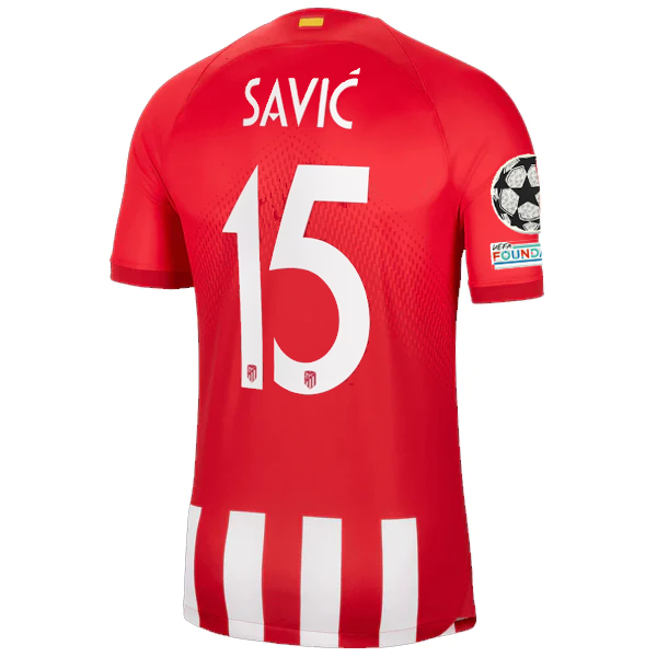Nike Atletico Madrid Stefan Savić Home Jersey w/ Champions League Patches 23/24