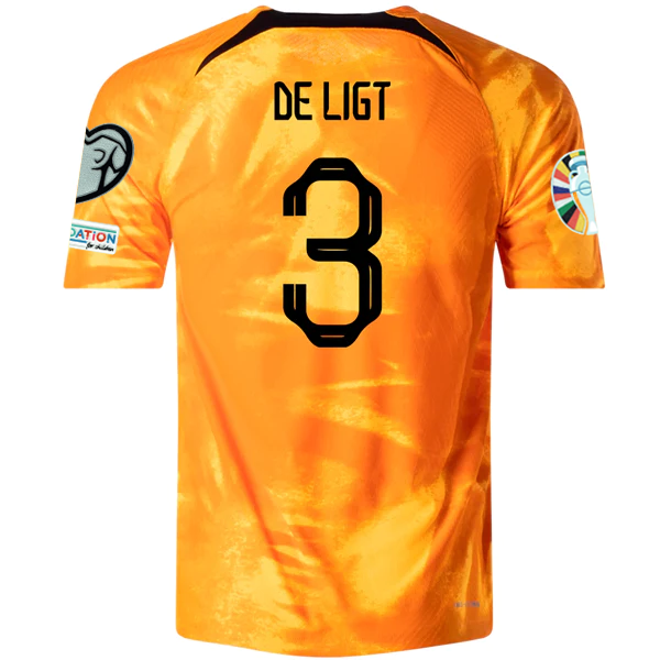 Image of Nike Netherlands De Ligt Home Match Authentic Jersey w/ Euro Qualifying Patches