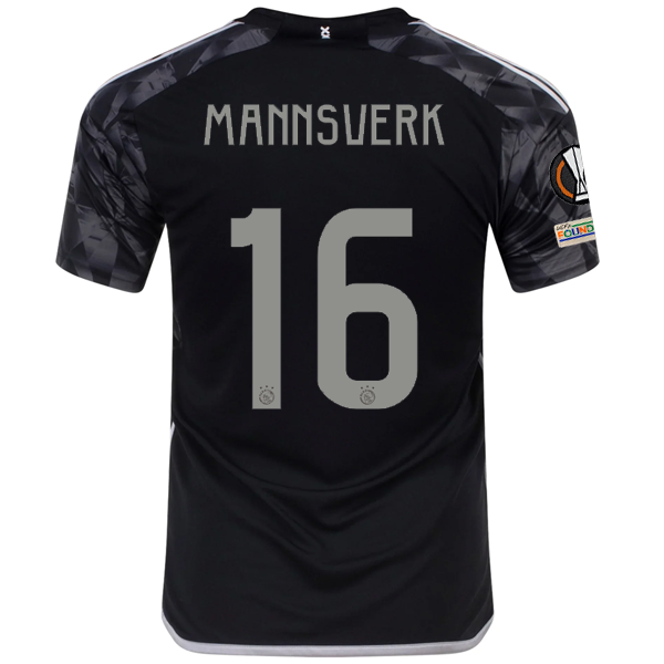 Image of adidas Ajax Sivert Mannsverk Third Jersey w/ Europa League Patches 23/24 (Black)