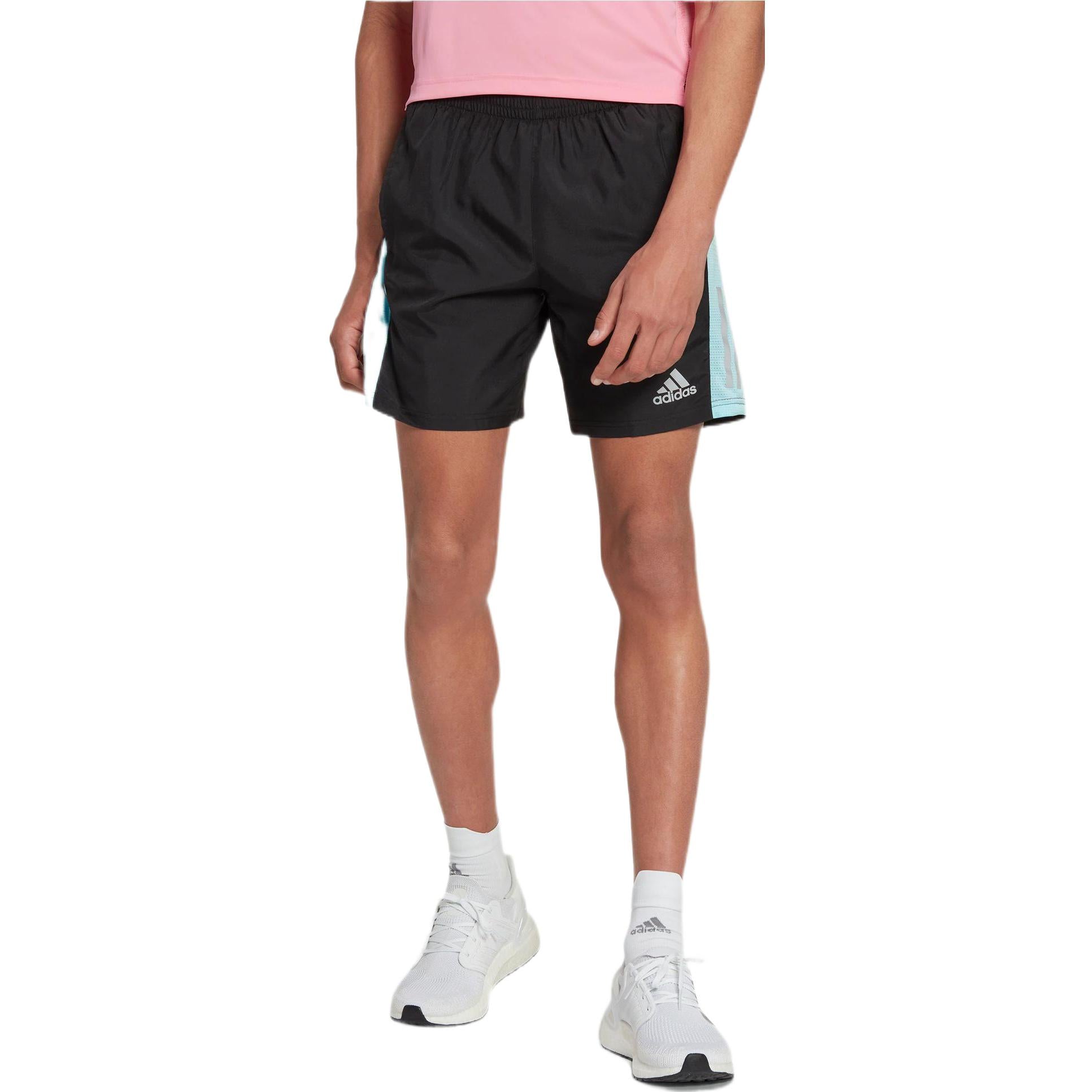 Men's adidas Reflective Strip Mid Waist Elastic Waistband Straight Shorts Black