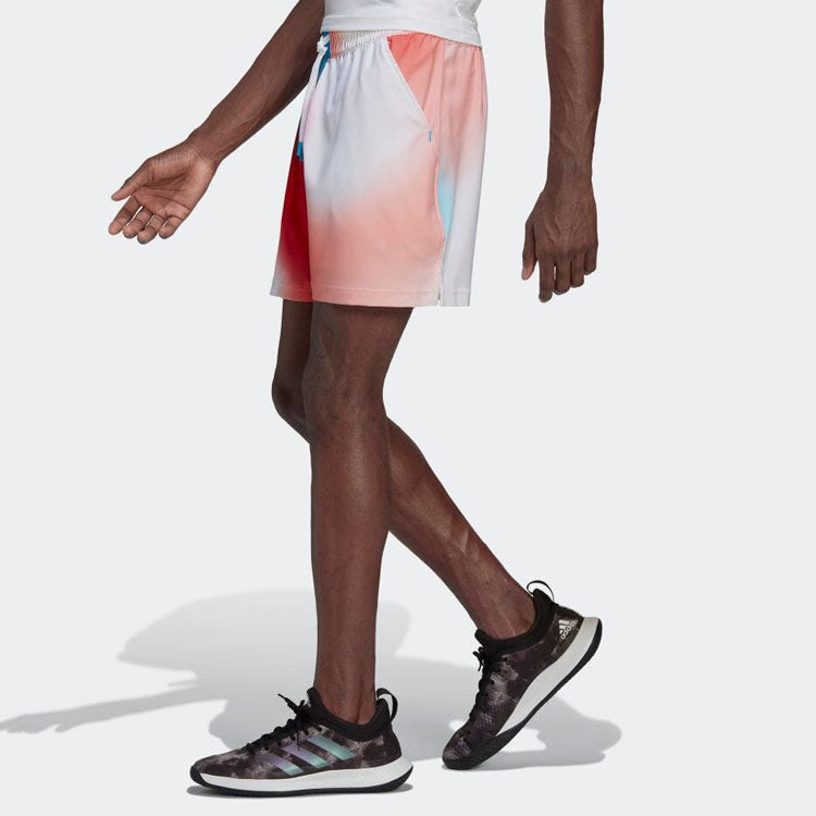 Men's adidas Tie Dye Colorblock Drawstring Sports Straight Casual Shorts White H