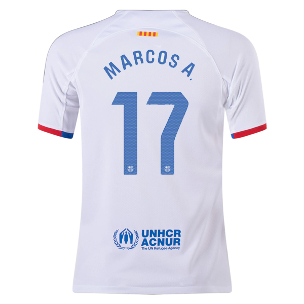 Nike Youth Barcelona Marcos Alonso Away Jersey 23/24 (White/Royal Blue)