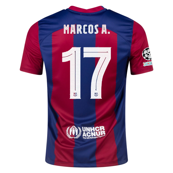 Image of Nike Barcelona Marcos Alonso Home Jersey 23/24 w/ Champions League Patches (Nobl