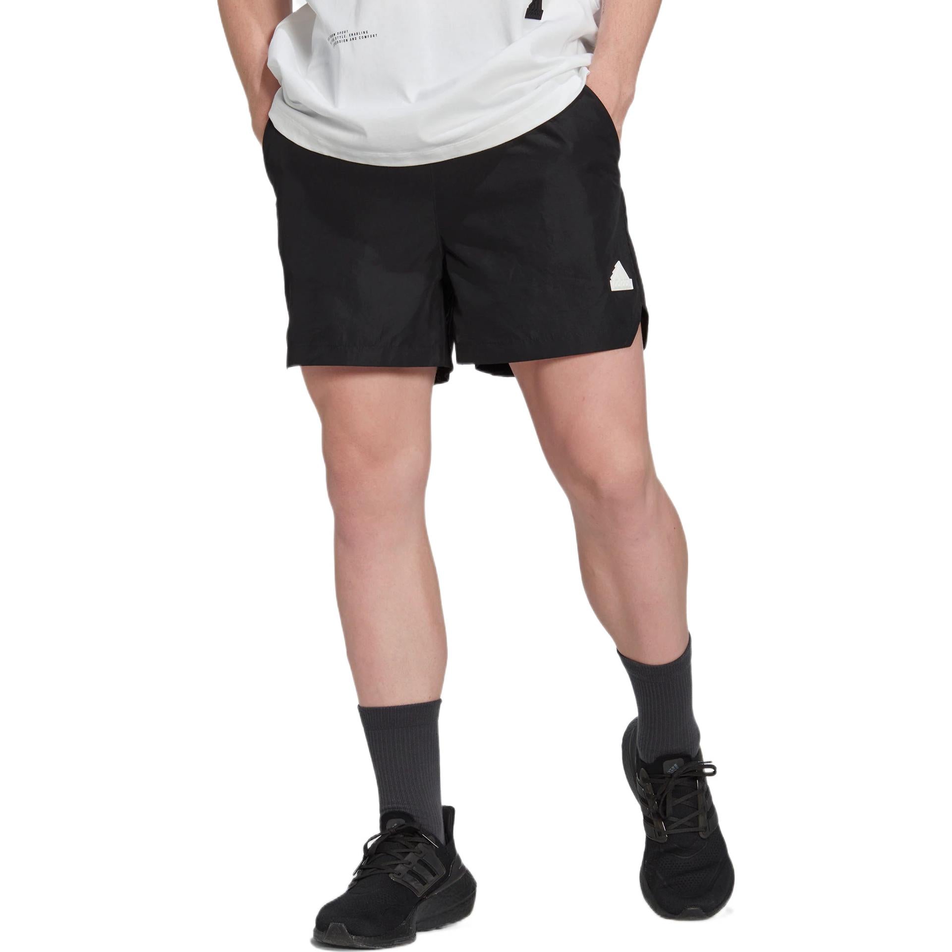 Image of Men's adidas Solid Color Casual Logo Straight Sports Shorts Black HN1935
