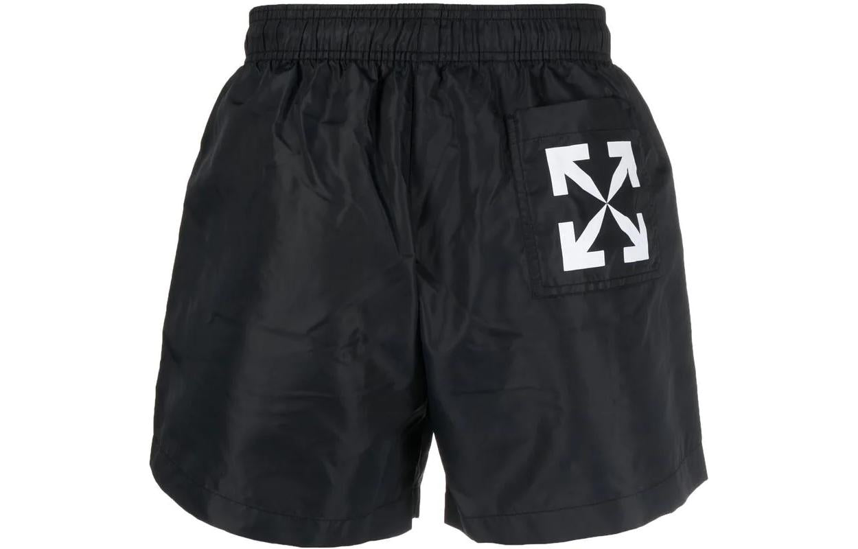Men's OFF-WHITE SS22 Logo Printing Elastic Waistband Black Straight Shorts OMFA0