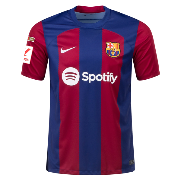 Image of Nike Barcelona Gavi Home Jersey 23/24 w/ La Liga Champions Patches (Noble Red/Lo