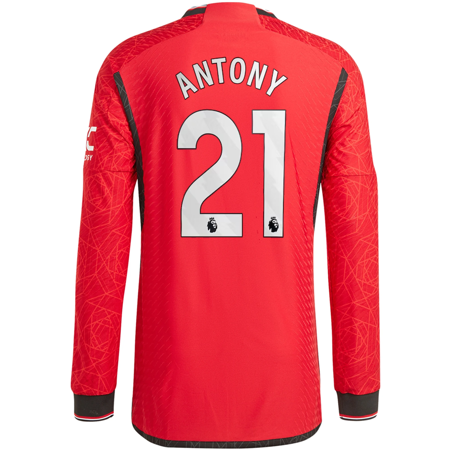 adidas Manchester United Authentic Antony Long Sleeve Home Jersey w/ EPL + No Ro