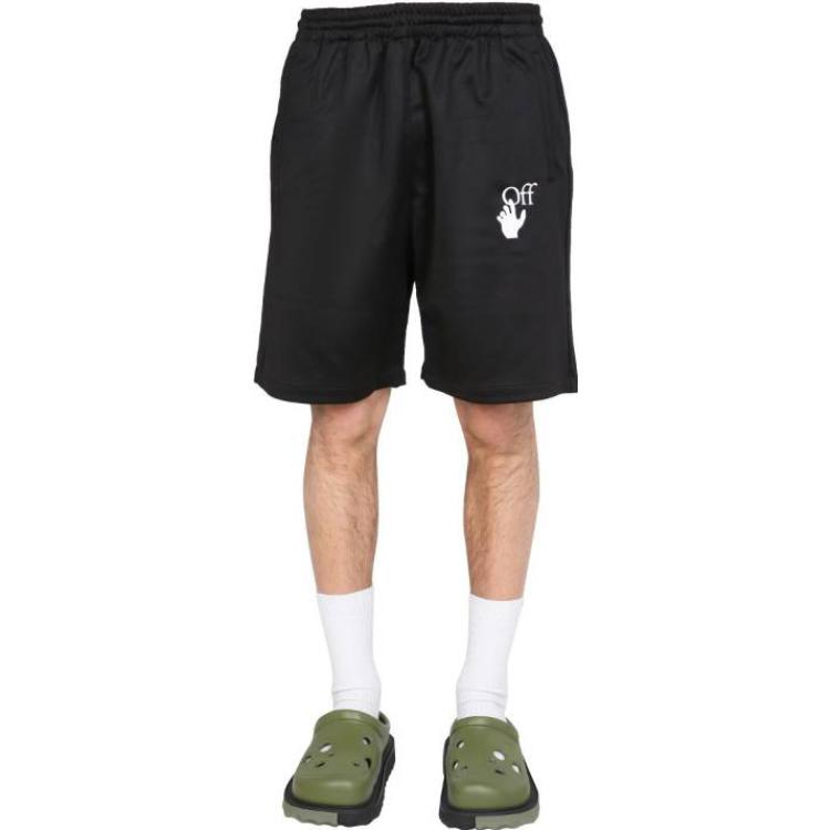 Image of Men's OFF-WHITE SS22 Solid Color Logo Printing Elastic Waistband Straight Shorts