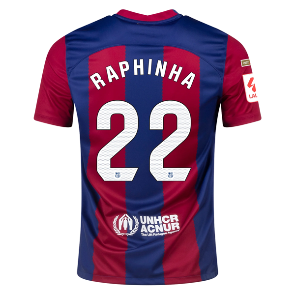 Nike Barcelona Raphinha Home Jersey 23/24 w/ La Liga Champions Patches (Noble Re