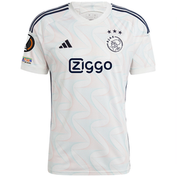 Image of adidas Ajax Brian Brobbey Away Jersey w/ Europa League Patches 23/24 (Core White