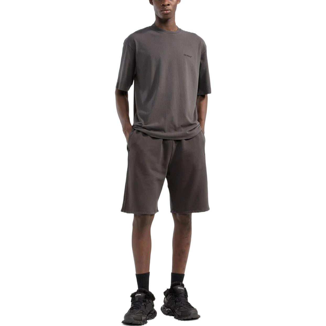 Men's OFF-WHITE Logo Printing Pattern Elastic Waistband Straight Shorts Brown OM