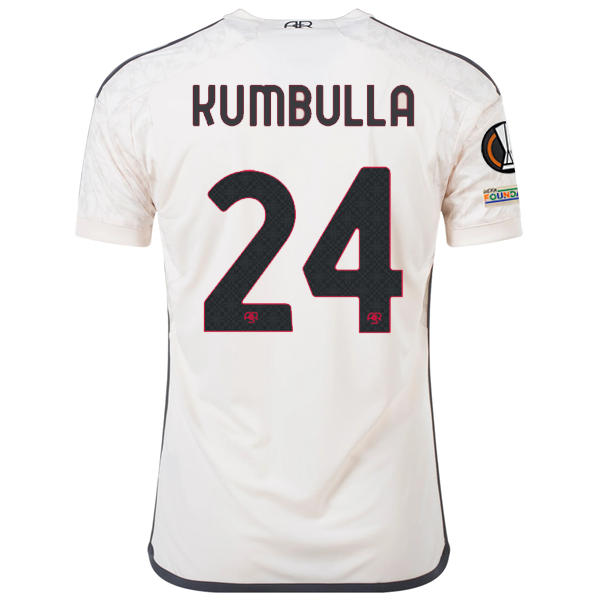 Image of adidas A.S Roma Marash Kumbulla Away Jersey w/ Europa League Patches 23/24 (Beig