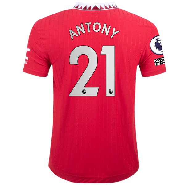 Image of adidas Manchester United Authentic Antony Home Jersey w/ EPL + No Room For Racis