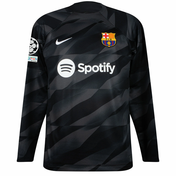 Nike Barcelona Goalkeeper Jersey w/ Champions League Patches 23/24 (Anthracite/B