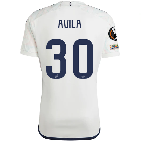 Image of adidas Ajax Gastón Avila Away Jersey w/ Europa League Patches 23/24 (Core White)