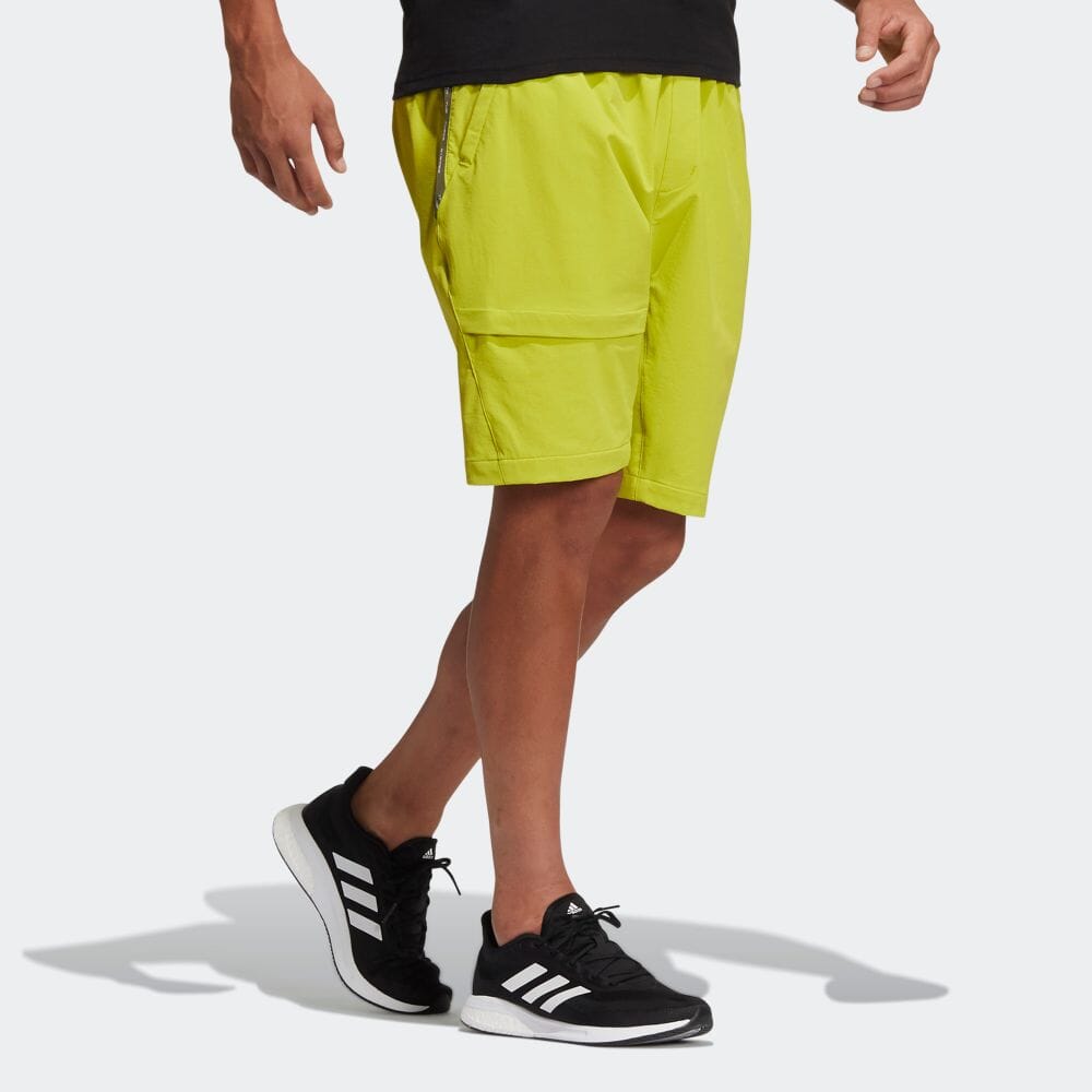 Image of Men's adidas Solid Color Belt Straight Casual Sports Shorts Yellow HE9933