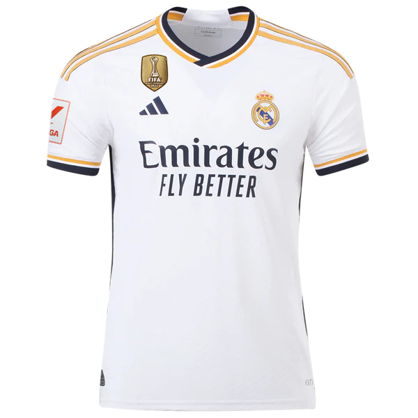 Image of adidas Real Madrid Authentic Home Jersey w/ La Liga + Club World Cup Champion Pa