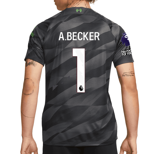 Nike Liverpool Allison Becker Goalkeeper Jersey w/ EPL + No Room For Racism Patc