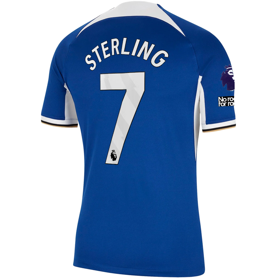 Image of Nike Chelsea Raheem Sterling Home Jersey w/ EPL + No Room For Racism Patches 23/