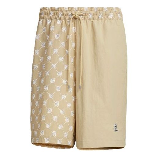 Image of Men's adidas neo Pattern Printing Lacing Casual Sports Shorts Brown Yellow IB584