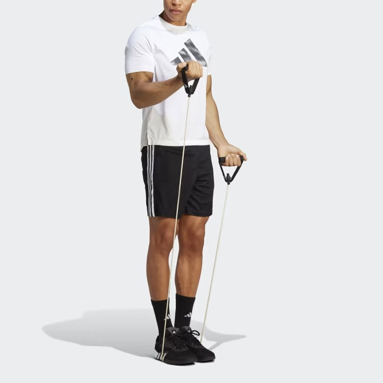 Image of adidas TRAIN ESSENTIALS PIQU 3-STRIPES TRAINING SHORTS 'Black White' IB8111