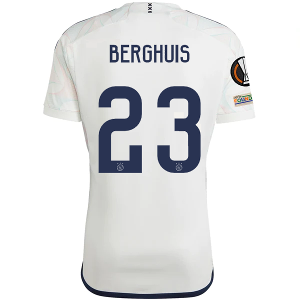 Image of adidas Ajax Steven Berghuis Away Jersey w/ Europa League Patches 23/24 (Core Whi