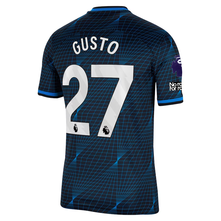 Image of Nike Chelsea Malo Gusto Away Jersey w/ EPL + No Room For Racism Patches 23/24 (S