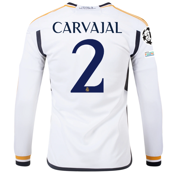Image of adidas Real Madrid Long Sleeve Dani Carvajal Home Jersey w/ Champions League + C