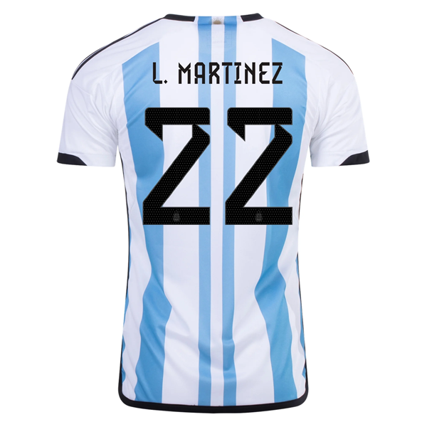 adidas Argentina Lautaro Martinez Three Star Home Jersey w/ World Cup Champion P