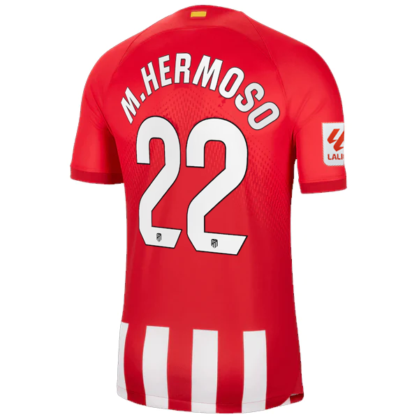 Image of Nike Atletico Madrid Mario Hermoso Home Jersey w/ La Liga Patch 23/24 (Sport Red