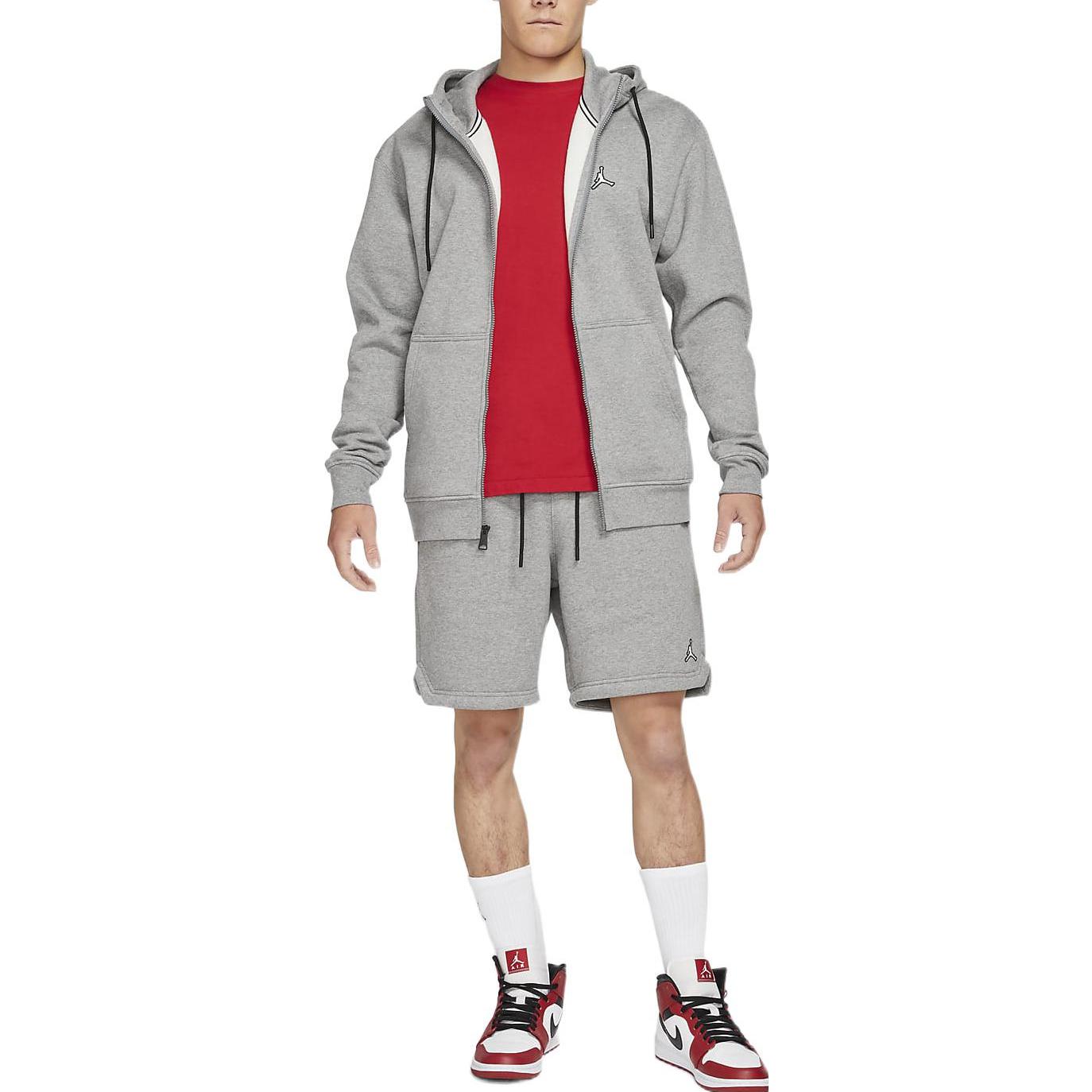 Image of Men's Air Jordan Solid Color Drawstring Fleece Straight Casual Gray Shorts DA982