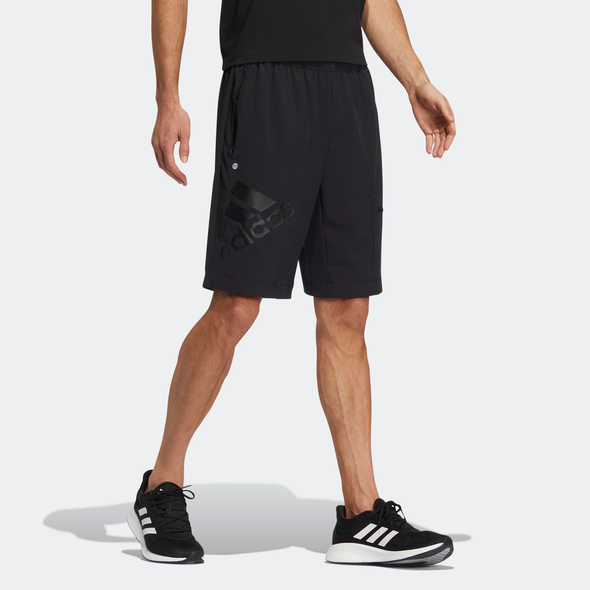 Image of Men's adidas Solid Color Logo Printing Straight Sports Shorts Black HE7421
