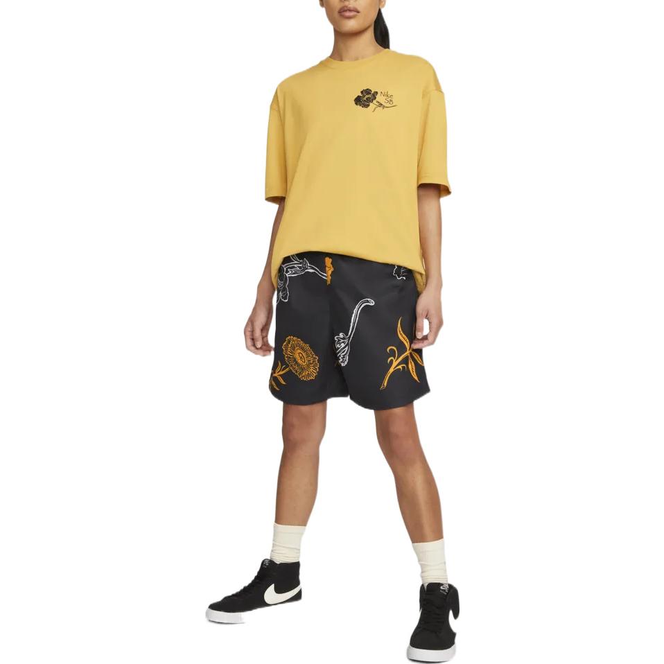 Image of Nike Flowers Printing Full Print Straight Casual Shorts Unisex Black DH2953-010