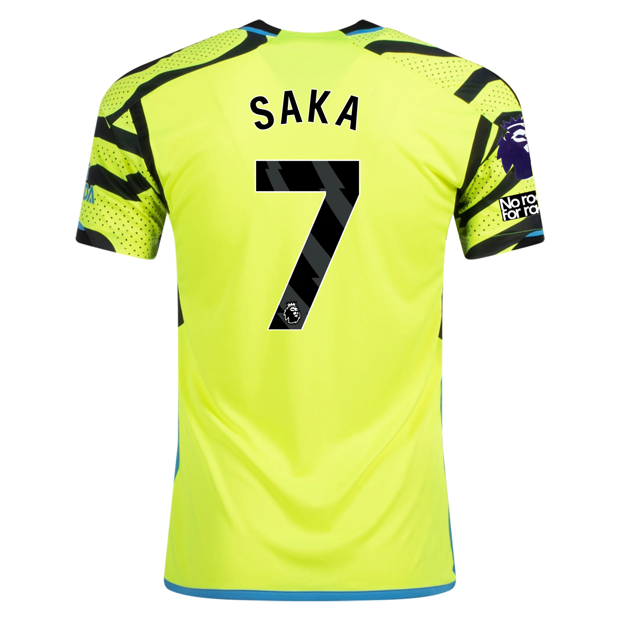 Image of adidas Arsenal Bukayo Saka Away Jersey w/ EPL + No Room For Racism Patches 23/24