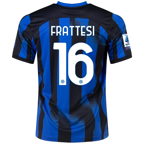 Image of Nike Inter Milan Davide Frattesi Home Jersey w/ Serie A Patches 23/24 (Lyon Blue