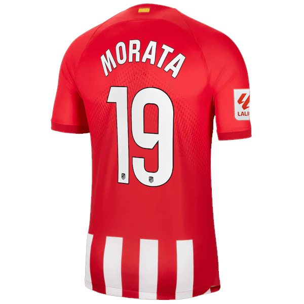 Image of Nike Atletico Madrid Alvaro Morata Home Jersey w/ La Liga Patch 23/24 (Sport Red