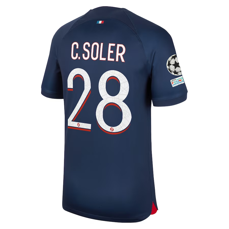 Image of Nike Paris Saint-Germain Carlos Soler Home Jersey w/ Champions League Patches 23