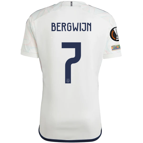 Image of adidas Ajax Steven Bergwijn Away Jersey w/ Europa League Patches 23/24 (Core Whi