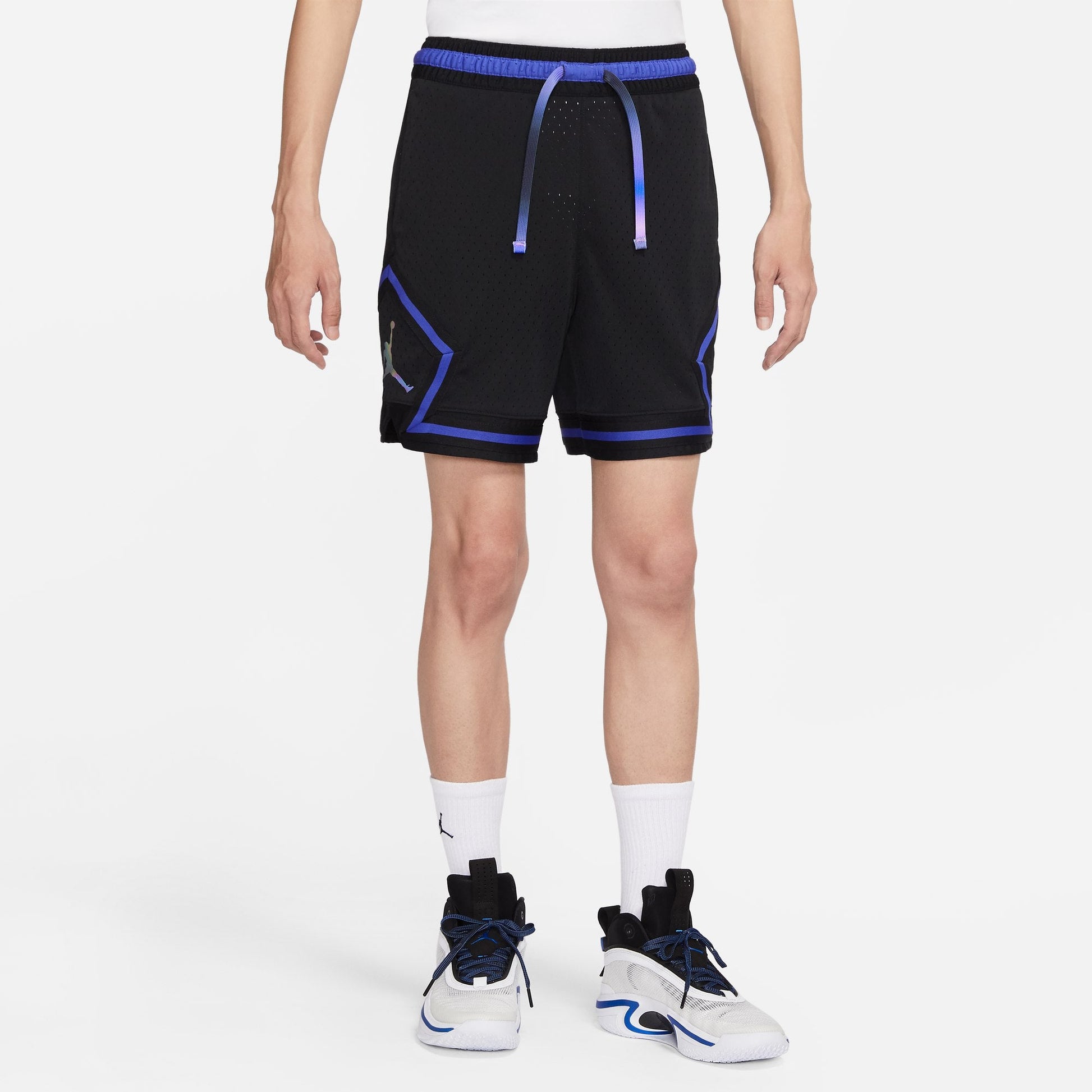 Men's Air Jordan Stripe Logo Printing Lacing Straight Sports Shorts Black DV9002