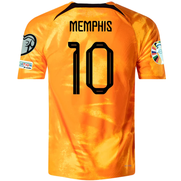 Nike Netherlands Memphis Depay Home Match Authentic Jersey w/ Euro Qualifying Pa