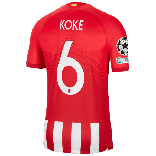 Image of Nike Atletico Madrid Koke Home Jersey w/ Champions League Patches 23/24 (Sport R