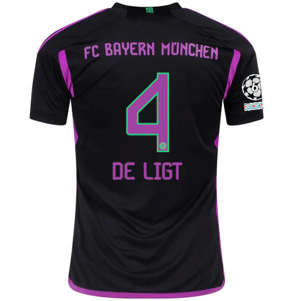 Image of adidas Bayern Munich Matthijs de Ligt Away Jersey w/ Champions League Patches 23