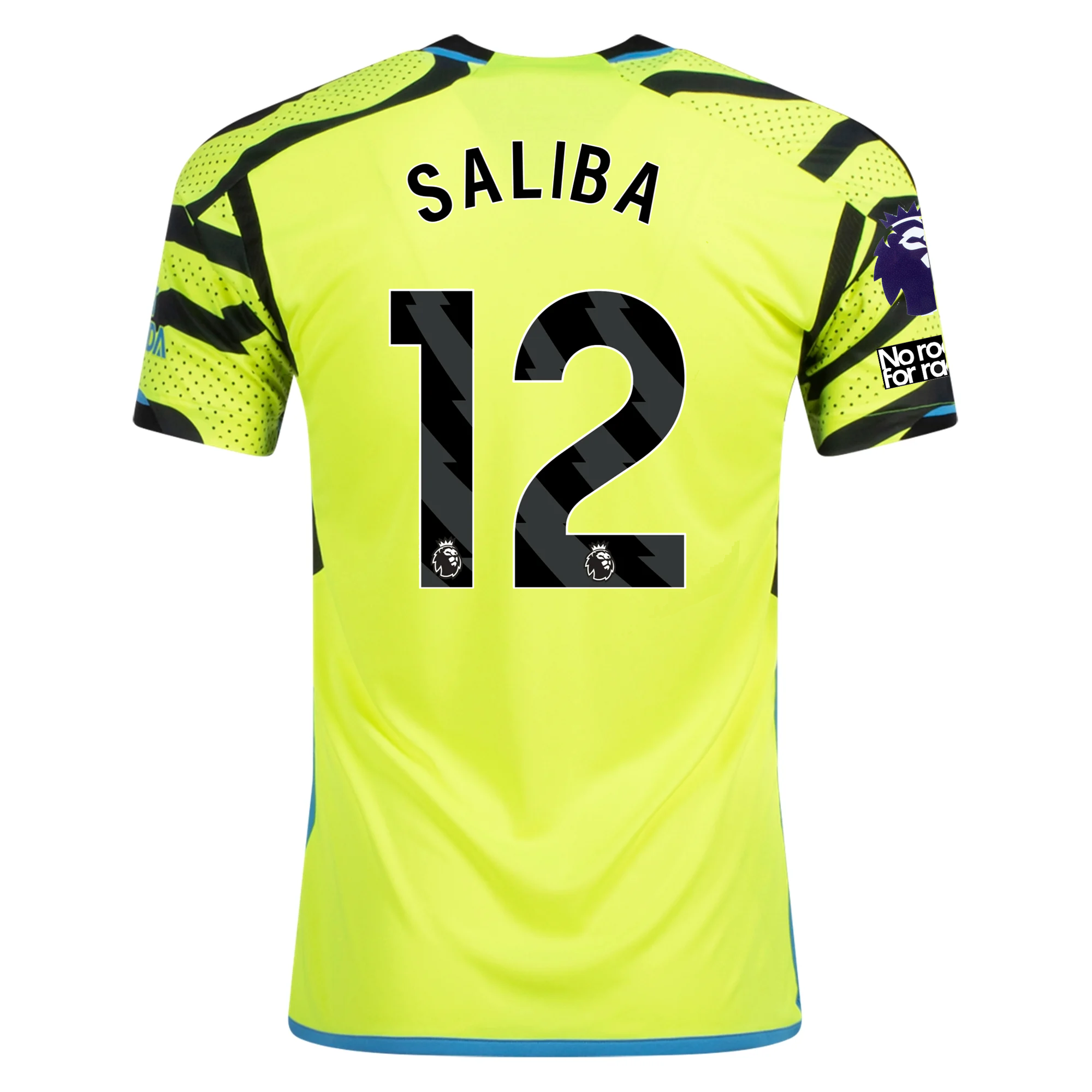 Image of adidas Arsenal William Saliba Away Jersey w/ EPL + No Room For Racism Patches 23